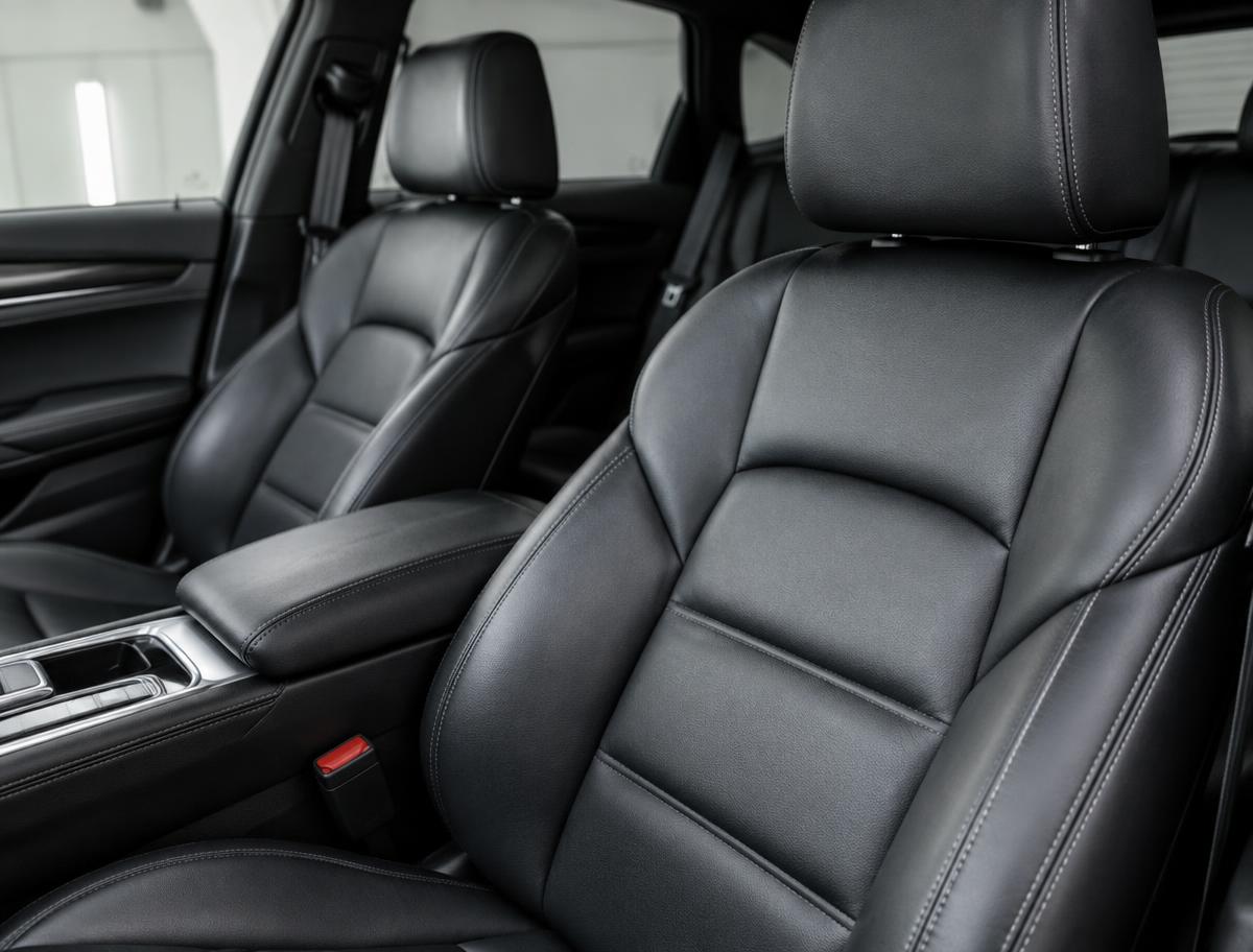 Clean conditioned black leather car seats